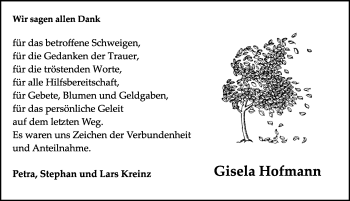 Traueranzeige von Gisela Hofmann von Rothenburg