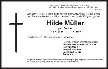 Traueranzeige von Hilde Müller von Dinkelsbühl/ Feuchtwangen