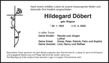 Traueranzeige von Hildegard Döbert von Ansbach