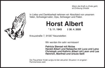 Traueranzeige von Horst Albert von Ansbach