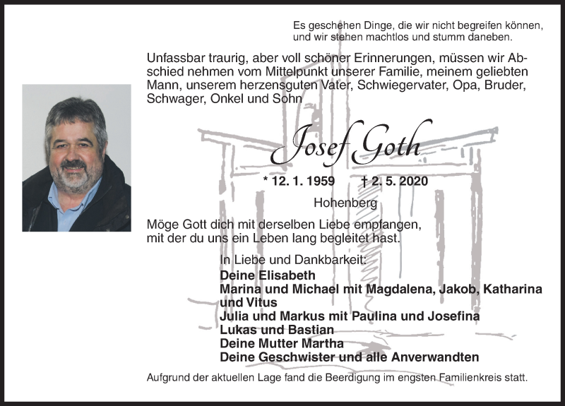  Traueranzeige für Josef Goth vom 06.05.2020 aus Ansbach