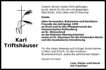 Traueranzeige von Karl Triftshäuser von Rothenburg