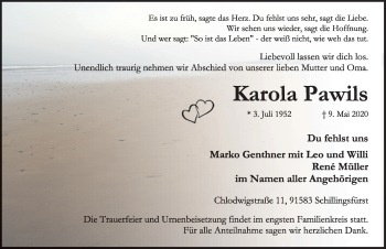 Traueranzeige von Karola Pawils von Rothenburg