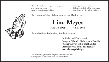 Traueranzeige von Lina Meyer von Ansbach