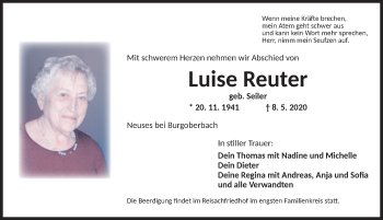 Traueranzeige von Luise Reuter von Ansbach