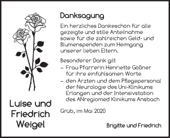 Traueranzeige von Luise Weigel von Dinkelsbühl/ Feuchtwangen