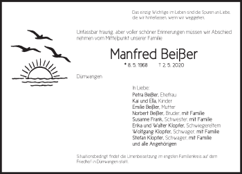 Traueranzeige von Manfred Beißer von Dinkelsbühl/ Feuchtwangen