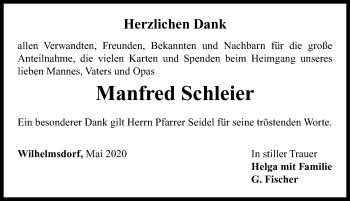 Traueranzeige von Manfred Schleier von Neustadt/ Scheinfeld/ Uffenheim