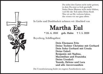 Traueranzeige von Martha Eul von Dinkelsbühl/ Feuchtwangen