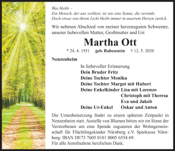 Traueranzeige von Martha Ott von Neustadt/ Scheinfeld/ Uffenheim