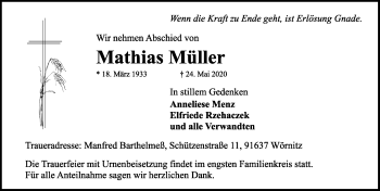 Traueranzeige von Mathias Müller von Rothenburg