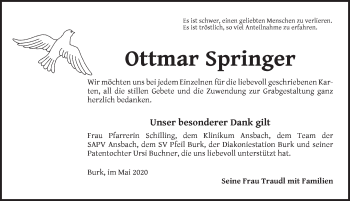 Traueranzeige von Ottmar Springer von Dinkelsbühl/ Feuchtwangen