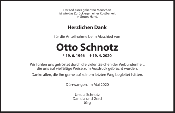 Traueranzeige von Otto Schnotz von Ansbach