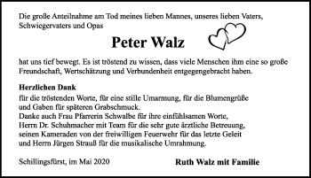 Traueranzeige von Peter Walz von Rothenburg