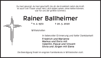 Traueranzeige von Rainer Ballheimer von Dinkelsbühl/ Feuchtwangen