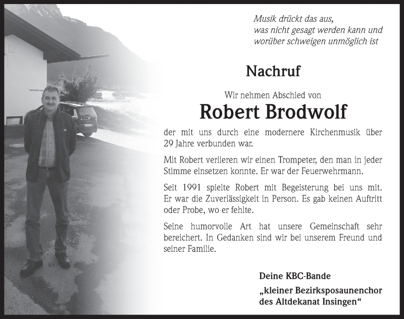  Traueranzeige für Robert Brodwolf vom 16.05.2020 aus Rothenburg