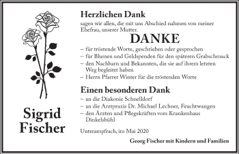 Traueranzeige von Sigrid Fischer von Dinkelsbühl/ Feuchtwangen