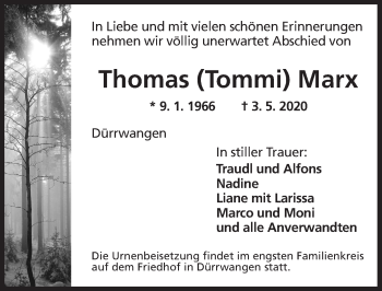 Traueranzeige von Thomas Marx von Dinkelsbühl/ Feuchtwangen