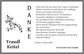 Traueranzeige von Traudl Keitel von Ansbach