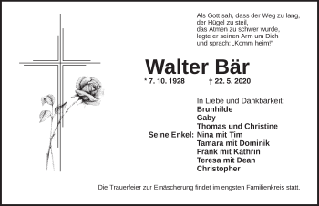 Traueranzeige von Walter Bär von Ansbach