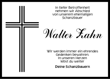 Traueranzeige von Walter Zahn von Rothenburg