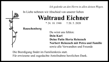 Traueranzeige von Waltraud Eichner von Neustadt/ Scheinfeld/ Uffenheim