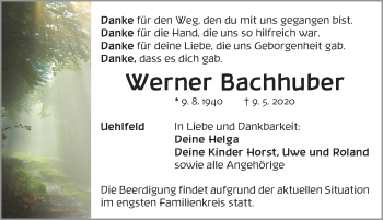 Traueranzeige von Werner Bachhuber von Neustadt/ Scheinfeld/ Uffenheim