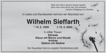 Traueranzeige von Wilhelm Sieffarth von Ansbach