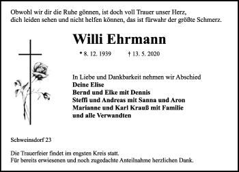 Traueranzeige von Willi Ehrmann von Rothenburg