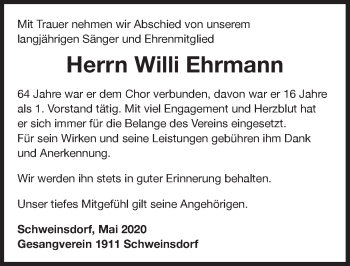 Traueranzeige von Willi Ehrmann von Rothenburg