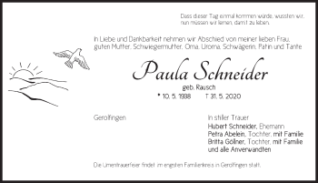 Traueranzeige von Paula Schneider von Dinkelsbühl/ Feuchtwangen