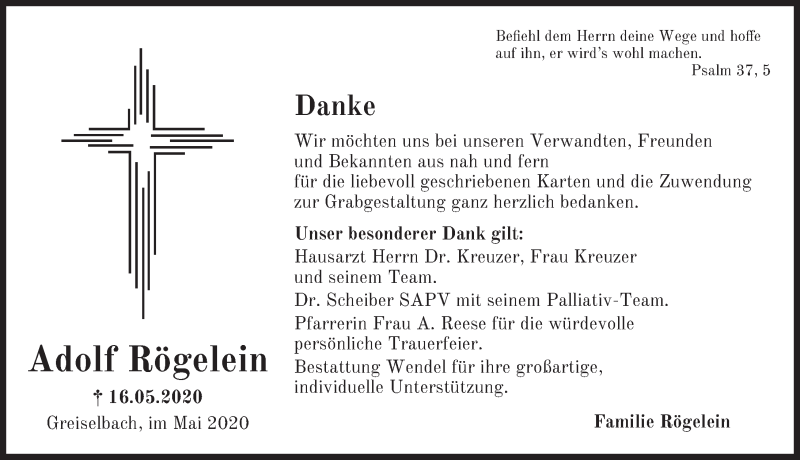  Traueranzeige für Adolf Rögelein vom 13.06.2020 aus Dinkelsbühl/ Feuchtwangen