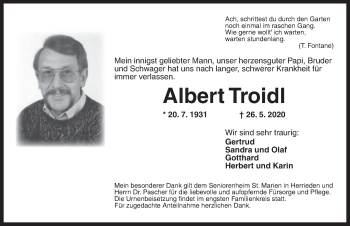 Traueranzeige von Albert Troidl von Ansbach