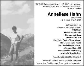 Traueranzeige von Anneliese Hahn von Fränkische Landeszeitung