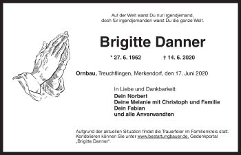 Traueranzeige von Brigitte Danner von Ansbach