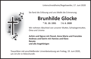 Traueranzeige von Brunhilde Glocke von Dinkelsbühl/ Feuchtwangen