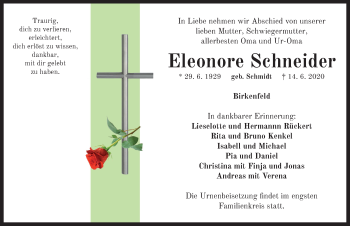 Traueranzeige von Eleonore Schneider von Neustadt/ Scheinfeld/ Uffenheim