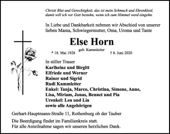 Traueranzeige von Else Horn von Rothenburg