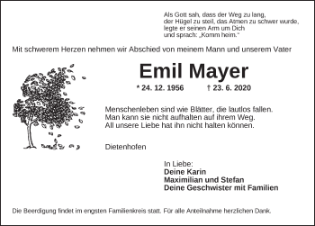 Traueranzeige von Emil Mayer von Ansbach