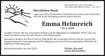 Traueranzeige von Emma Helmreich von Ansbach