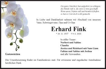 Traueranzeige von Erhard Fink von Neustadt/ Scheinfeld/ Uffenheim