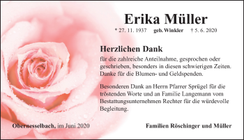 Traueranzeige von Erika Müller von Neustadt/ Scheinfeld/ Uffenheim