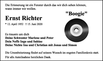 Traueranzeige von Ernst Richter von Rothenburg