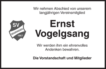 Traueranzeige von Ernst Vogelgsang von Dinkelsbühl/ Feuchtwangen