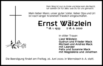 Traueranzeige von Ernst Wälzlein von Ansbach