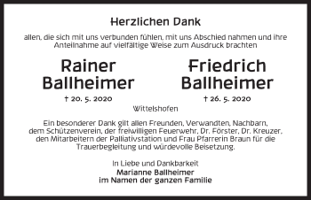 Traueranzeige von Friedrich Ballheimer von Dinkelsbühl/ Feuchtwangen