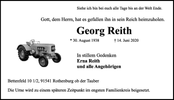 Traueranzeige von Georg Reith von Rothenburg