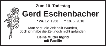 Traueranzeige von Gerd Eschenbacher von Ansbach