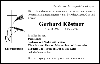 Traueranzeige von Gerhard Köstner von Neustadt/ Scheinfeld/ Uffenheim