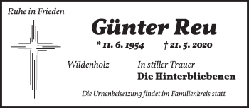 Traueranzeige von Günter Reu von Dinkelsbühl/ Feuchtwangen